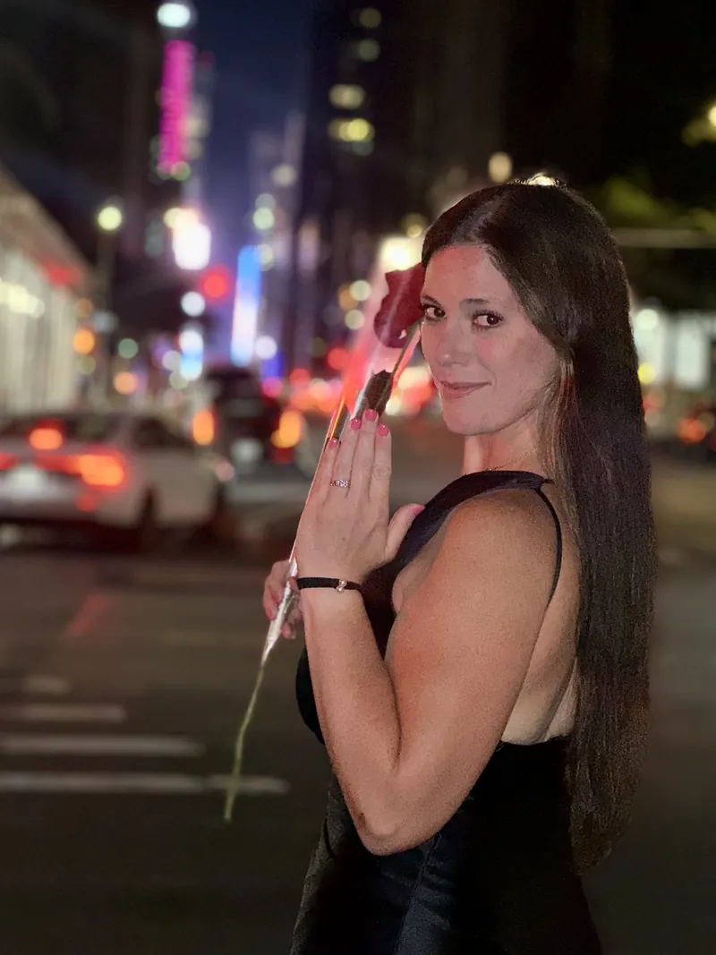 Melissa smiling with her engagement ring after the Central Park proposal