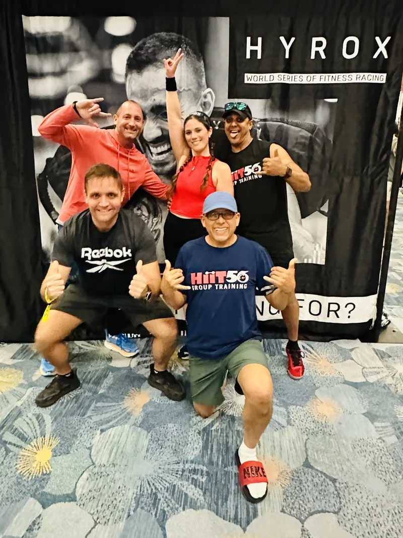 William, Melissa and HIIT56 friends together at HYROX Anaheim