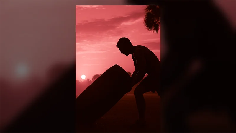 Athlete lifting a giant tire during The Intake
