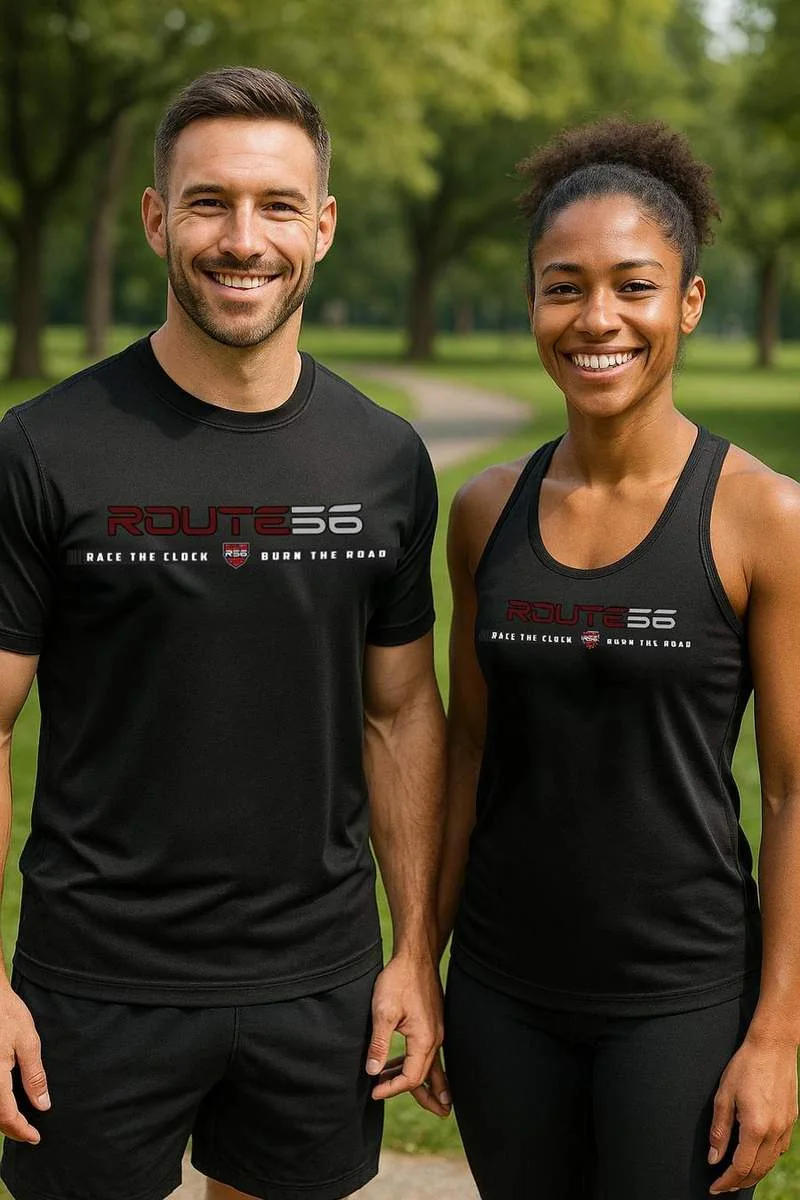 Front view of the official ROUTE56 performance shirt