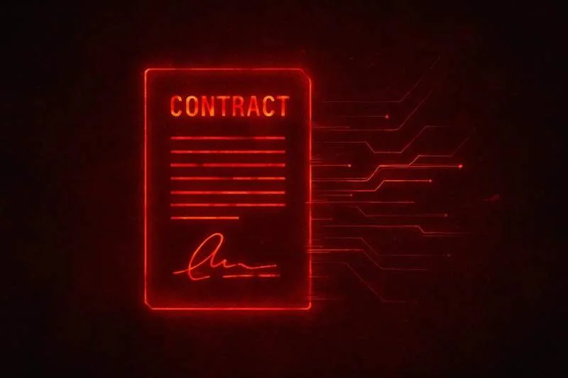 Red digital contract and communication graphic